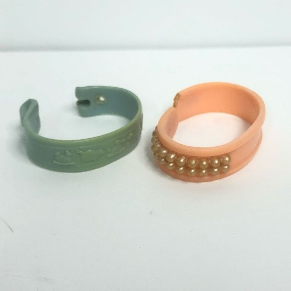 vintage mcm baby child cuff bracelet pink pearl blue animals‎ 50s